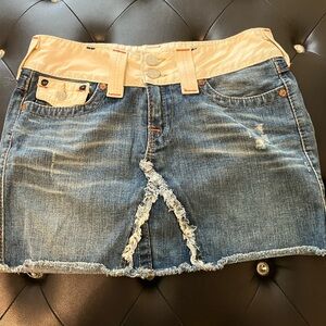 True Religion Blue and Tan Jean Mini Skirt